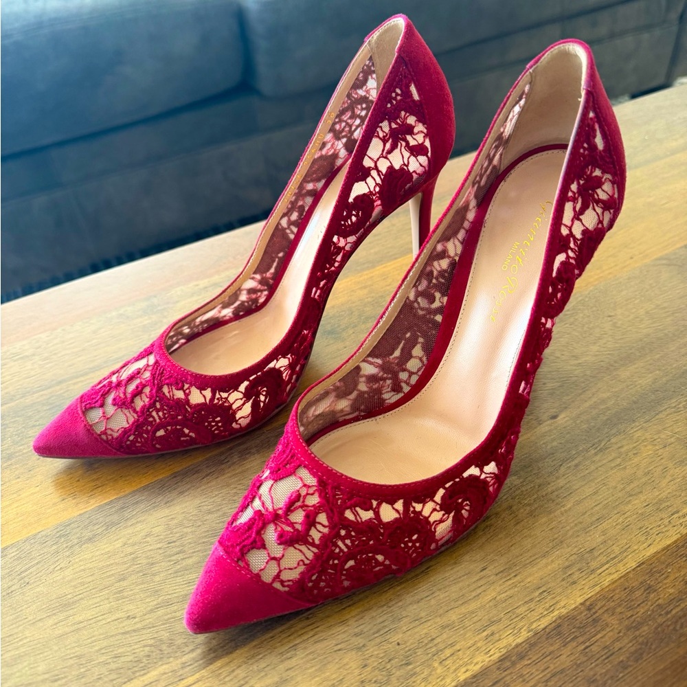 Gianvito Rossi Magenta Lace Heels